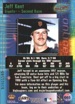1998 Pacific Online - Web Cards #665 Jeff Kent Back