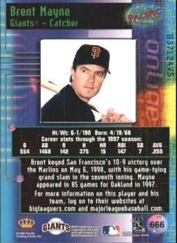1998 Pacific Online - Web Cards #666 Brent Mayne Back