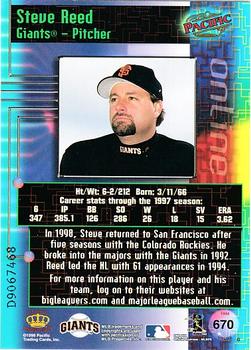 1998 Pacific Online - Web Cards #670 Steve Reed Back