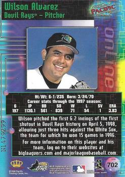 1998 Pacific Online - Web Cards #702 Wilson Alvarez Back