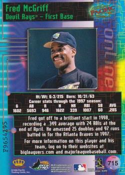 1998 Pacific Online - Web Cards #715 Fred McGriff Back