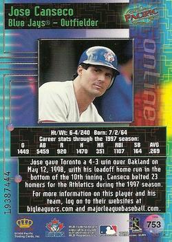 1998 Pacific Online - Web Cards #753 Jose Canseco Back