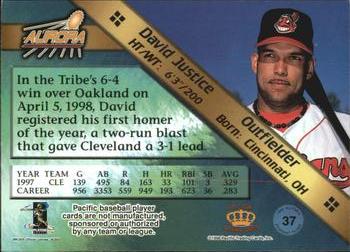 1998 Pacific Aurora - Pennant Fever #37 David Justice Back