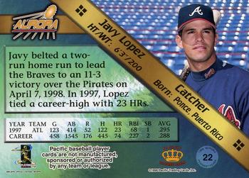 1998 Pacific Aurora - Pennant Fever #22 Javy Lopez Back