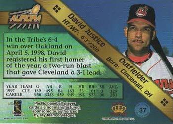 1998 Pacific Aurora - Pennant Fever Red #37 David Justice Back