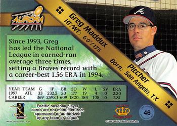 1998 Pacific Aurora - Pennant Fever Red #46 Greg Maddux Back