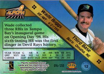 1998 Pacific Aurora - Pennant Fever Silver #12 Wade Boggs Back