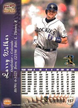 1998 Pacific Paramount #157 Larry Walker Back