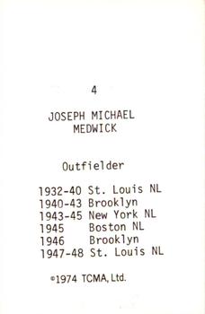1974 TCMA Nicknames #4 Ducky Medwick Back
