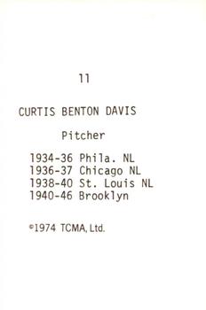 1974 TCMA Nicknames #11 Coonskin Curtis Davis Back