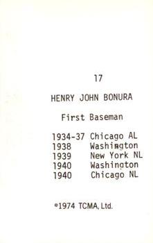 1974 TCMA Nicknames #17 Zeke Bonura Back