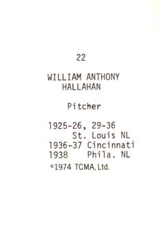 1974 TCMA Nicknames #22 Wild Bill Hallahan Back