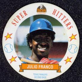 1992 Ben's Super Hitters Discs #9 Julio Franco Front