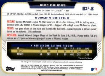 2015 Bowman - Chrome Prospect Autographs #BCAP-JB Jake Bauers Back