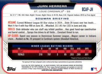 2015 Bowman - Chrome Prospect Autographs #BCAP-JH Juan Herrera Back