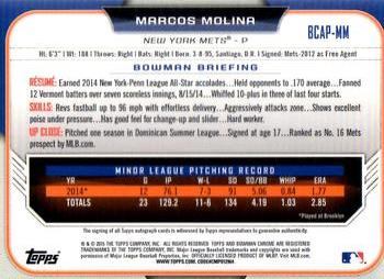 2015 Bowman - Chrome Prospect Autographs #BCAP-MM Marcos Molina Back