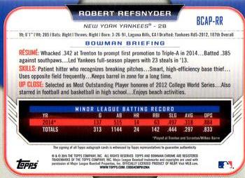 2015 Bowman - Chrome Prospect Autographs #BCAP-RR Robert Refsnyder Back