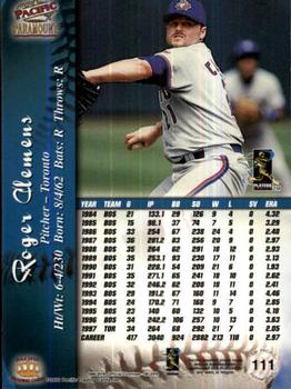 1998 Pacific Paramount - Copper #111 Roger Clemens Back