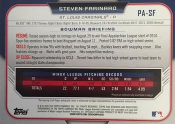 2015 Bowman - Paper Prospect Retail Autographs #PA-SF Steven Farinaro Back