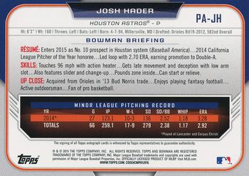 2015 Bowman - Paper Prospect Retail Autographs #PA-JH Josh Hader Back