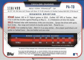 2015 Bowman - Paper Prospect Retail Autographs Silver #PA-TD Taylor Dugas Back