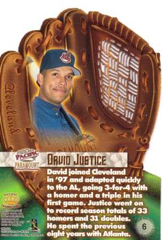 1998 Pacific Paramount - Fielder's Choice #6 David Justice Back