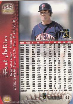 1998 Pacific Paramount - Gold #63 Paul Molitor Back
