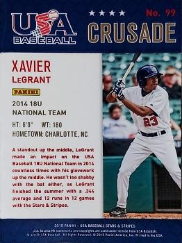 2015 Panini USA Baseball Stars & Stripes - Crusade Blue #99 Xavier LeGrant Back