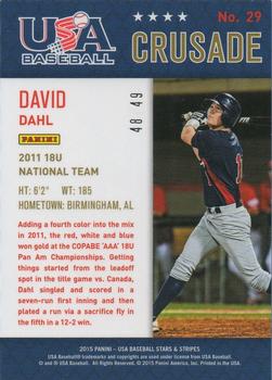 2015 Panini USA Baseball Stars & Stripes - Crusade Red / Blue #29 David Dahl Back