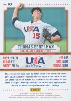 2015 Panini USA Baseball Stars & Stripes - Longevity Sapphire #92 Thomas Eshelman Back