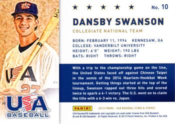 2015 Panini USA Baseball Stars & Stripes - Diamond Kings #10 Dansby Swanson Back