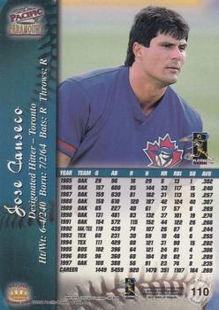 1998 Pacific Paramount - Platinum Blue #110 Jose Canseco Back