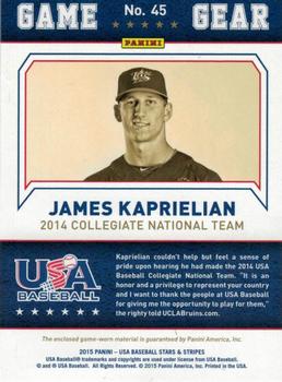 2015 Panini USA Baseball Stars & Stripes - Game Gear Materials #45 James Kaprielian Back