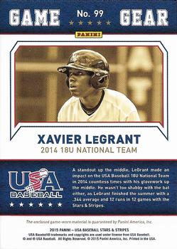 2015 Panini USA Baseball Stars & Stripes - Game Gear Materials #99 Xavier LeGrant Back