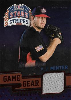 2015 Panini USA Baseball Stars & Stripes - Game Gear Materials Longevity Ruby #2 A.J. Minter Front
