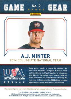 2015 Panini USA Baseball Stars & Stripes - Game Gear Materials Signatures #2 A.J. Minter Back