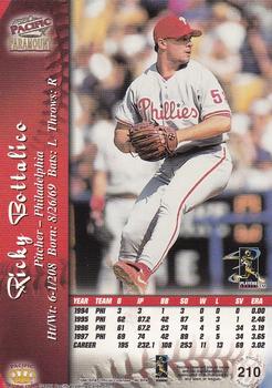 1998 Pacific Paramount - Red #210 Ricky Bottalico Back