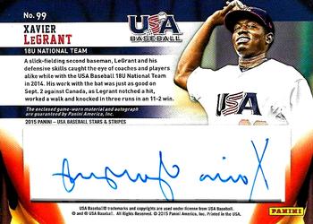 2015 Panini USA Baseball Stars & Stripes - Jersey Signatures #99 Xavier LeGrant Back