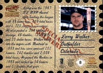 1998 Pacific Paramount - Special Delivery #8 Larry Walker Back