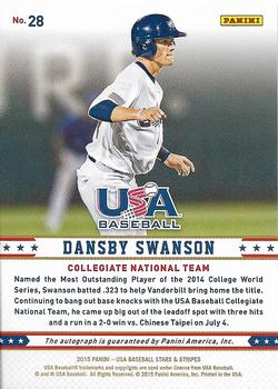 2015 Panini USA Baseball Stars & Stripes - Longevity Signatures #28 Dansby Swanson Back