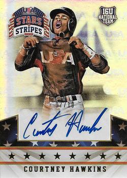 2015 Panini USA Baseball Stars & Stripes - Longevity Signatures Team Logo Gold #26 Courtney Hawkins Front