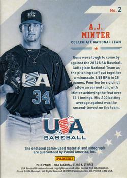 2015 Panini USA Baseball Stars & Stripes - Silhouettes Signature Jerseys #2 A.J. Minter Back