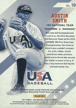 2015 Panini USA Baseball Stars & Stripes - Silhouettes Signature Jerseys #10 Austin Smith Back