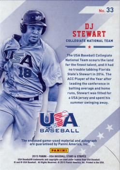 2015 Panini USA Baseball Stars & Stripes - Silhouettes Signature Jerseys #33 DJ Stewart Back