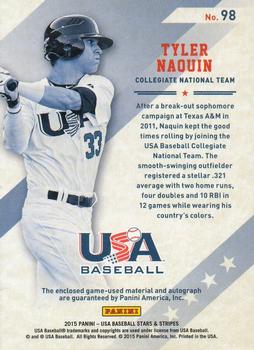 2015 Panini USA Baseball Stars & Stripes - Silhouettes Signature Jerseys #98 Tyler Naquin Back