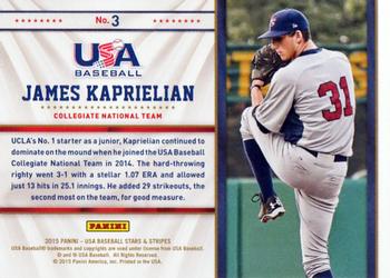 2015 Panini USA Baseball Stars & Stripes - Statistical Standouts #3 James Kaprielian Back