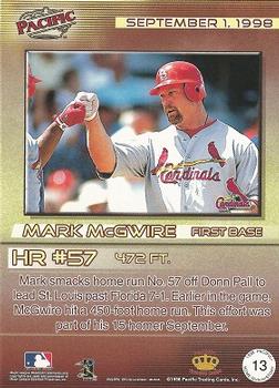1998 Pacific Home Run History #13 Mark McGwire Back