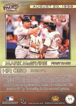 1998 Pacific Home Run History #11 Mark McGwire Back