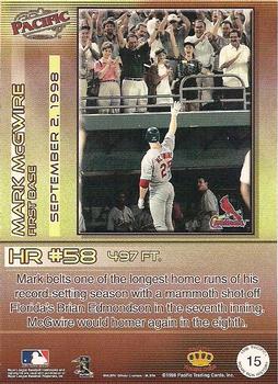 1998 Pacific Home Run History #15 Mark McGwire Back