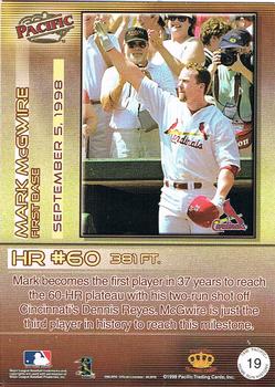 1998 Pacific Home Run History #19 Mark McGwire Back